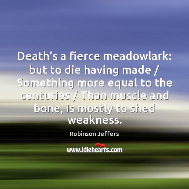 Death’s a fierce meadowlark: but to die having made / Something more equal Robinson Jeffers Picture Quote