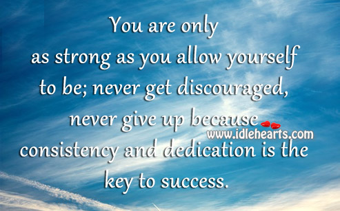 Consistency and dedication is the key to success. Never Give Up Quotes Image