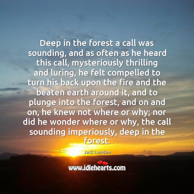 Deep in the forest a call was sounding, and as often as Jack London Picture Quote
