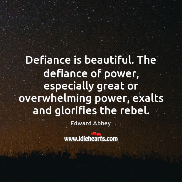 Defiance is beautiful. The defiance of power, especially great or overwhelming power, Image