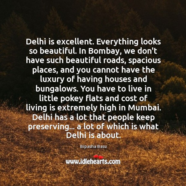 Delhi is excellent. Everything looks so beautiful. In Bombay, we don’t have Bipasha Basu Picture Quote