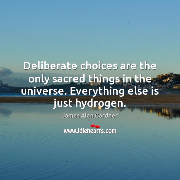 Deliberate choices are the only sacred things in the universe. Everything else James Alan Gardner Picture Quote
