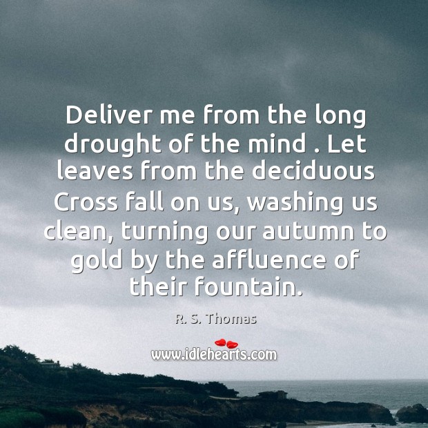 Deliver me from the long drought of the mind . Let leaves from R. S. Thomas Picture Quote