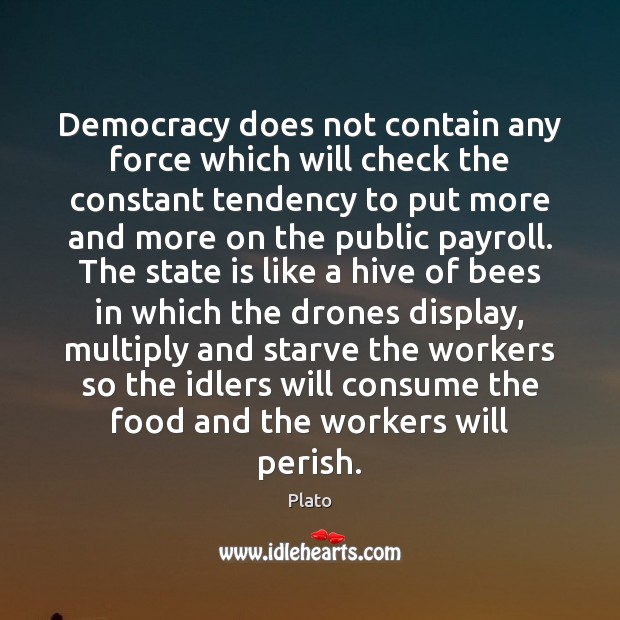 Democracy does not contain any force which will check the constant tendency Image