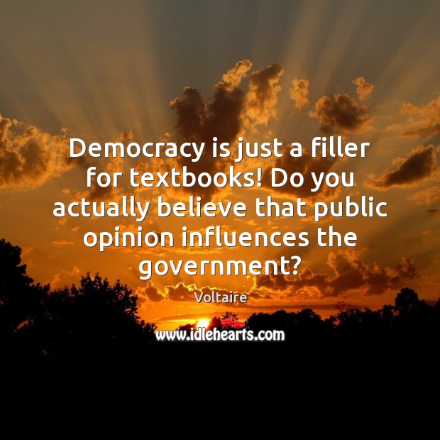 Democracy is just a filler for textbooks! Do you actually believe that Voltaire Picture Quote