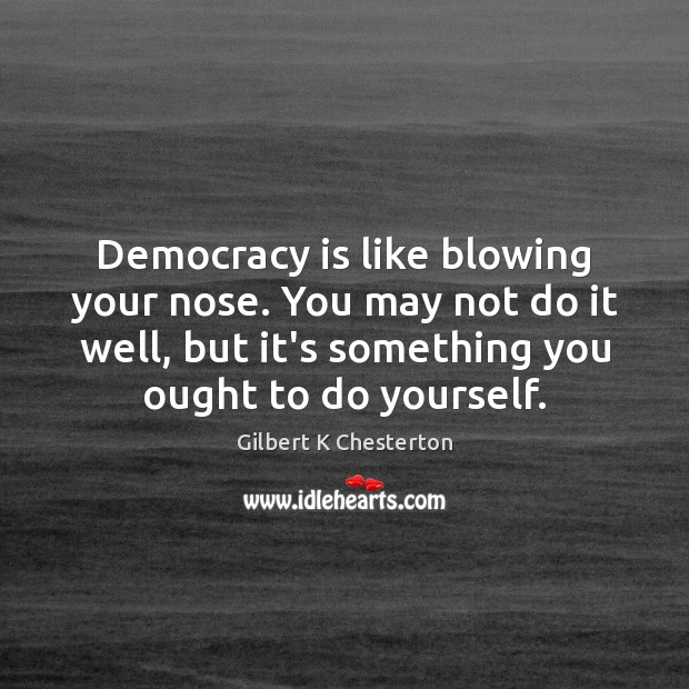 Democracy is like blowing your nose. You may not do it well, Image