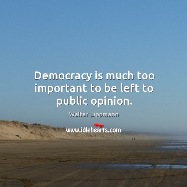 Democracy is much too important to be left to public opinion. Walter Lippmann Picture Quote