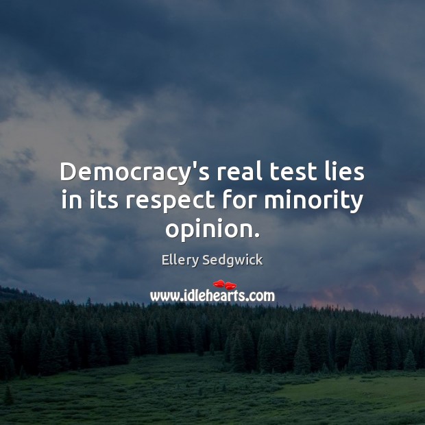 Democracy’s real test lies in its respect for minority opinion. Ellery Sedgwick Picture Quote