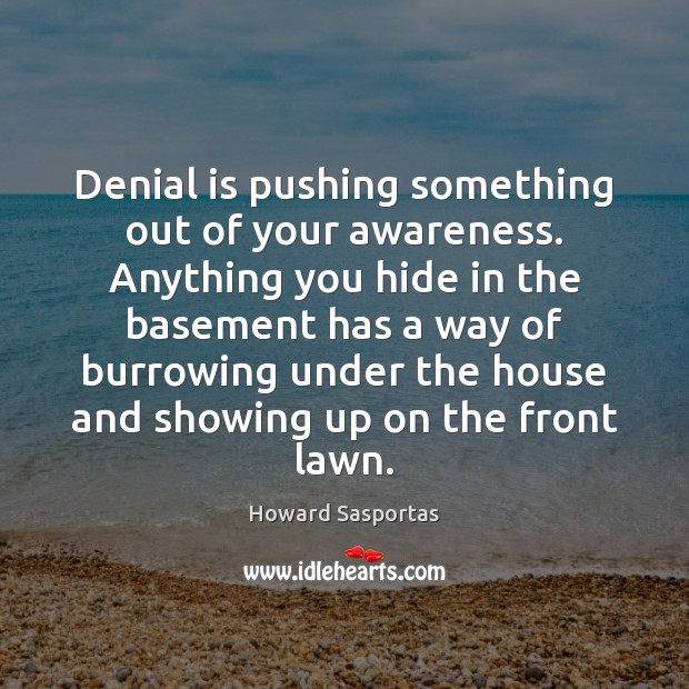 Denial is pushing something out of your awareness. Anything you hide in Howard Sasportas Picture Quote