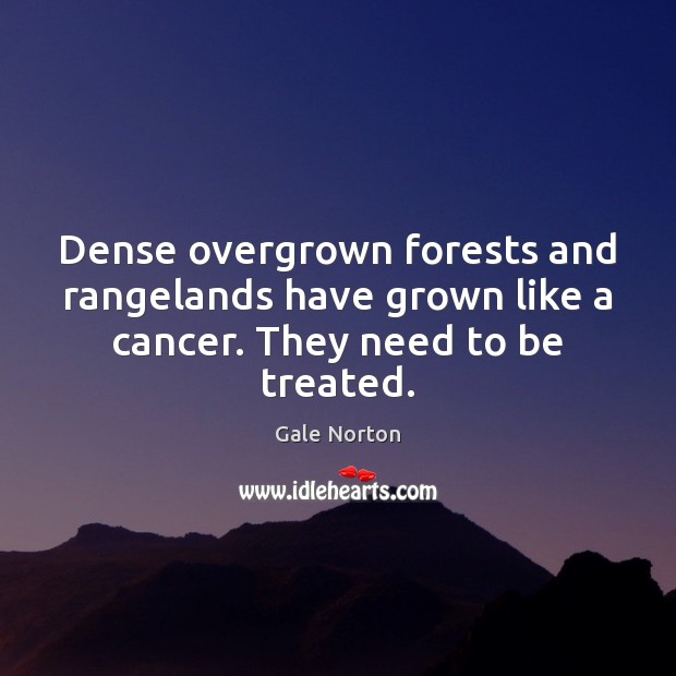 Dense overgrown forests and rangelands have grown like a cancer. They need to be treated. Gale Norton Picture Quote