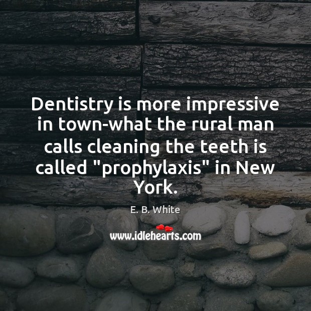 Dentistry is more impressive in town-what the rural man calls cleaning the E. B. White Picture Quote