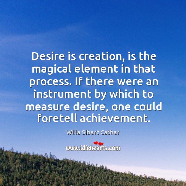 Desire is creation, is the magical element in that process. Willa Sibert Cather Picture Quote