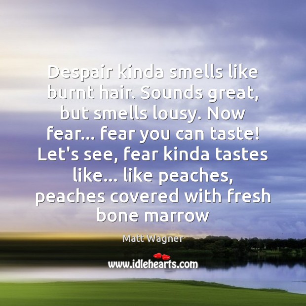 Despair kinda smells like burnt hair. Sounds great, but smells lousy. Now Image