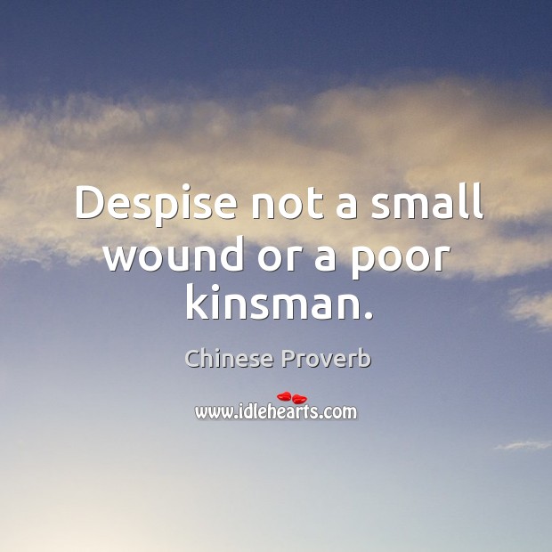Despise not a small wound or a poor kinsman. Image