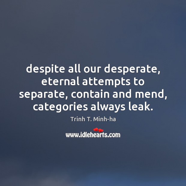 Despite all our desperate, eternal attempts to separate, contain and mend, categories Trinh T. Minh-ha Picture Quote