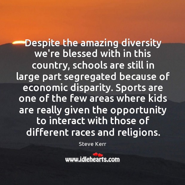 Despite the amazing diversity we’re blessed with in this country, schools are Steve Kerr Picture Quote