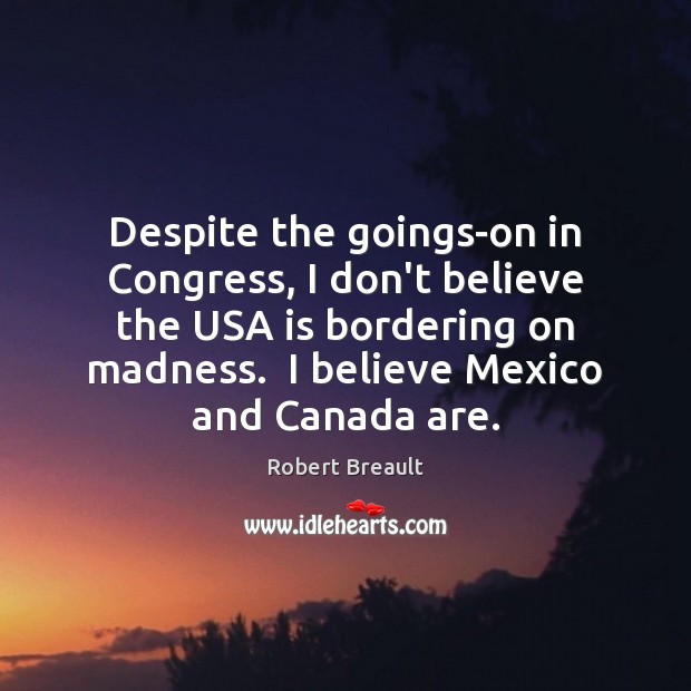 Despite the goings-on in Congress, I don’t believe the USA is bordering Robert Breault Picture Quote