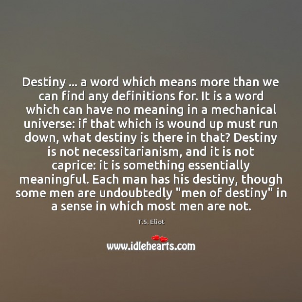 Destiny … a word which means more than we can find any definitions T.S. Eliot Picture Quote