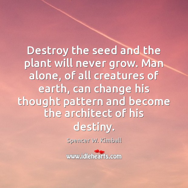 Destroy the seed and the plant will never grow. Man alone, of Spencer W. Kimball Picture Quote