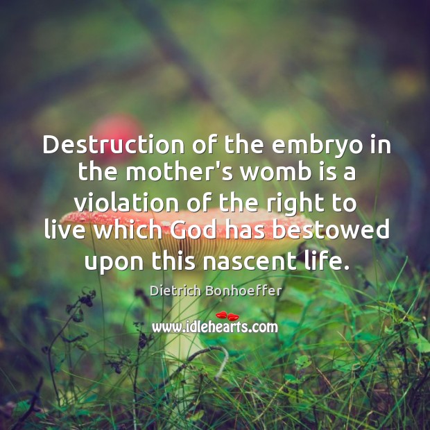 Destruction of the embryo in the mother’s womb is a violation of Dietrich Bonhoeffer Picture Quote