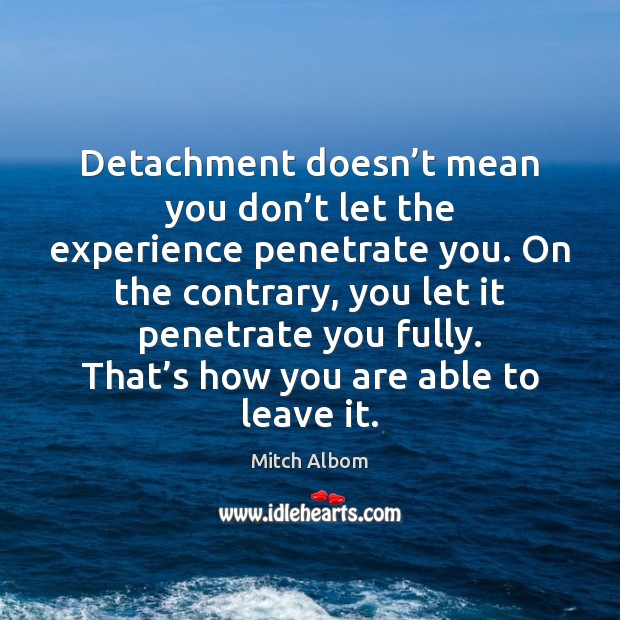 Detachment doesn’t mean you don’t let the experience penetrate you. Mitch Albom Picture Quote
