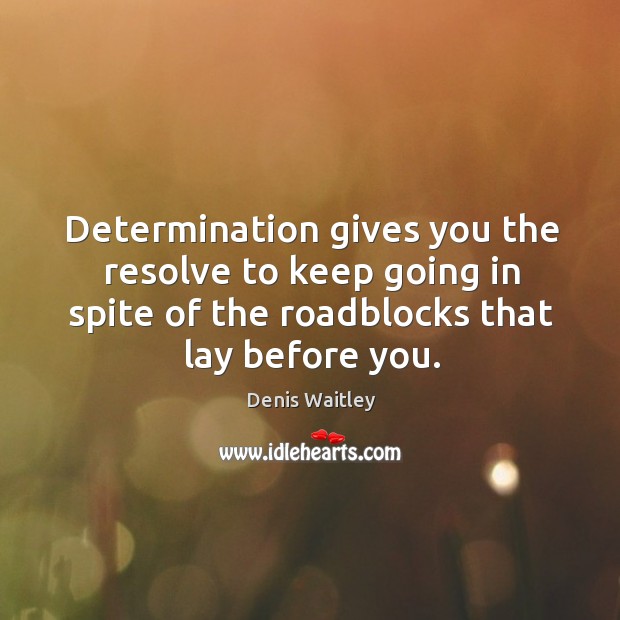 Determination gives you the resolve to keep going in spite of the roadblocks that lay before you. Denis Waitley Picture Quote