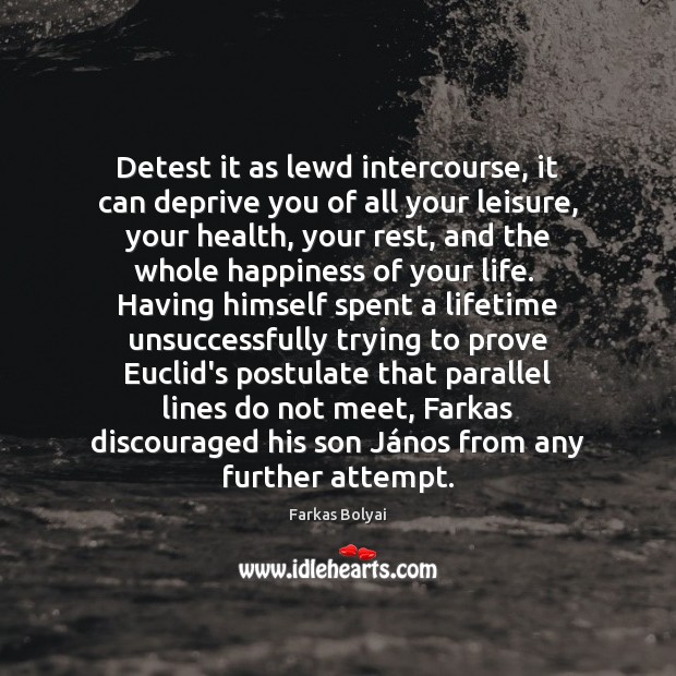 Detest it as lewd intercourse, it can deprive you of all your Farkas Bolyai Picture Quote
