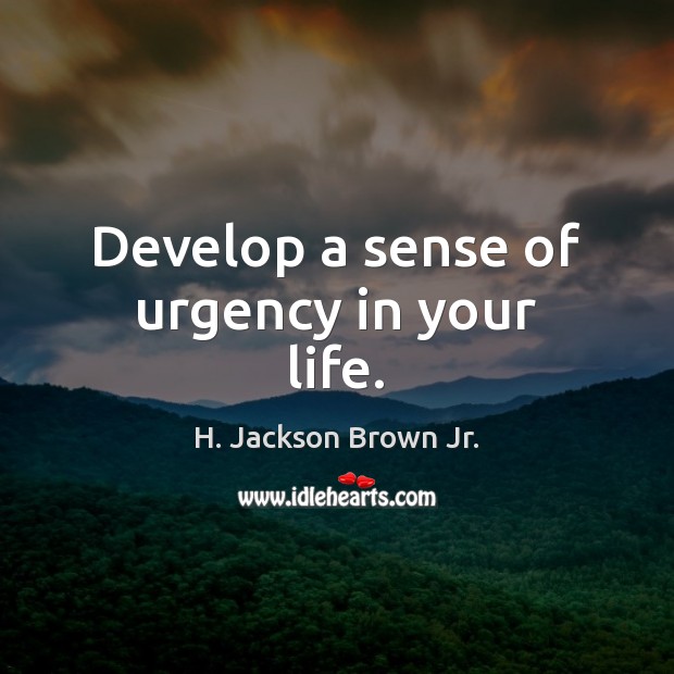 Develop a sense of urgency in your life. H. Jackson Brown Jr. Picture Quote
