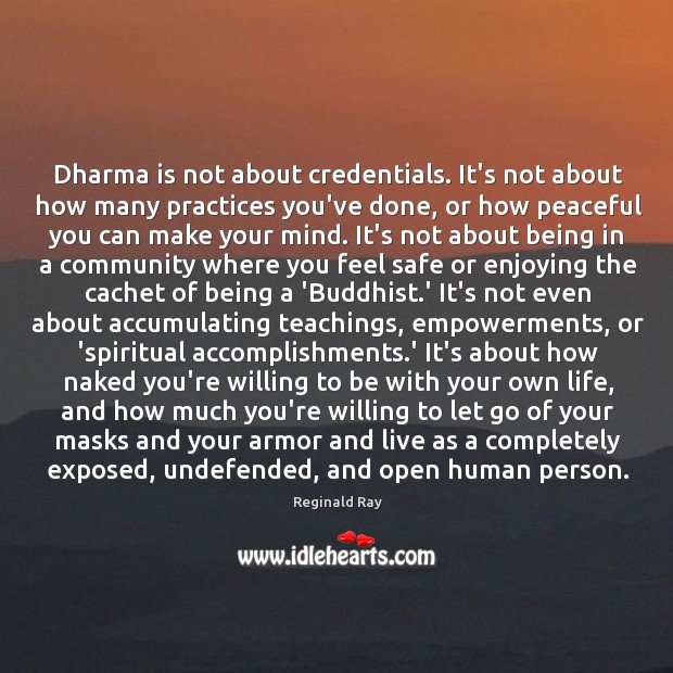 Dharma is not about credentials. It’s not about how many practices you’ve Reginald Ray Picture Quote