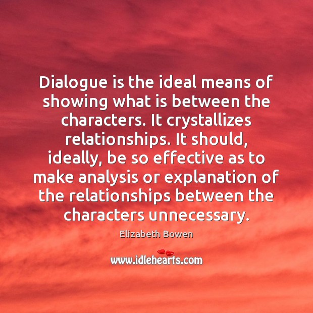 Dialogue is the ideal means of showing what is between the characters. Elizabeth Bowen Picture Quote