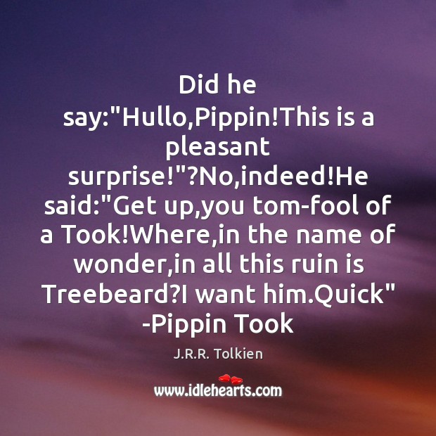 Did he say:”Hullo,Pippin!This is a pleasant surprise!”?No,indeed! Fools Quotes Image