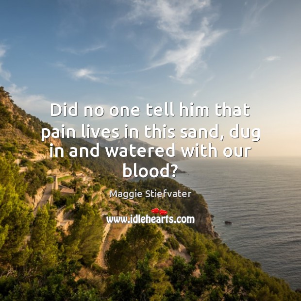 Did no one tell him that pain lives in this sand, dug in and watered with our blood? Maggie Stiefvater Picture Quote