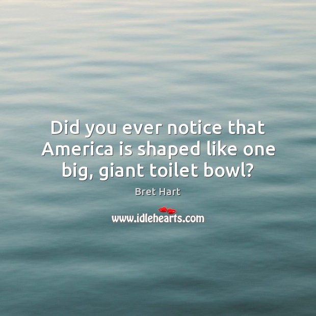 Did you ever notice that America is shaped like one big, giant toilet bowl? Bret Hart Picture Quote