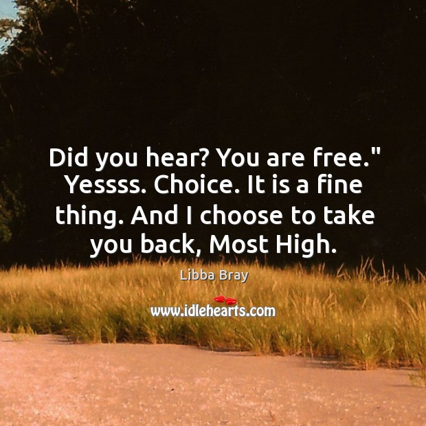 Did you hear? You are free.” Yessss. Choice. It is a fine Image