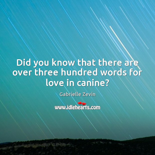 Did you know that there are over three hundred words for love in canine? Gabrielle Zevin Picture Quote
