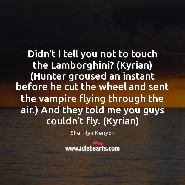 Didn’t I tell you not to touch the Lamborghini? (Kyrian) (Hunter groused Sherrilyn Kenyon Picture Quote