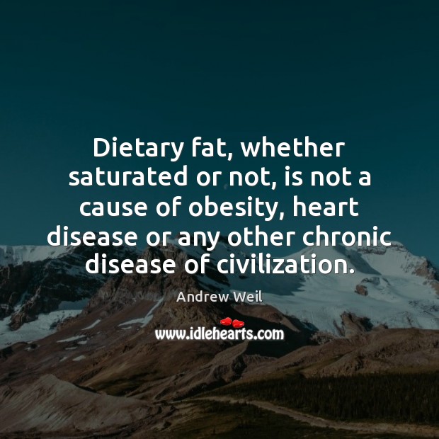 Dietary fat, whether saturated or not, is not a cause of obesity, Andrew Weil Picture Quote
