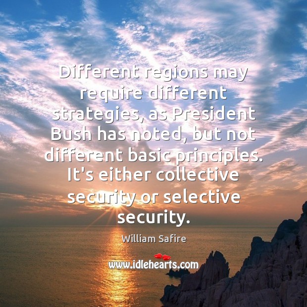 Different regions may require different strategies, as President Bush has noted, but William Safire Picture Quote