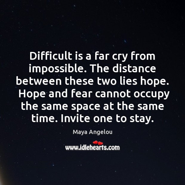 Difficult is a far cry from impossible. The distance between these two Maya Angelou Picture Quote