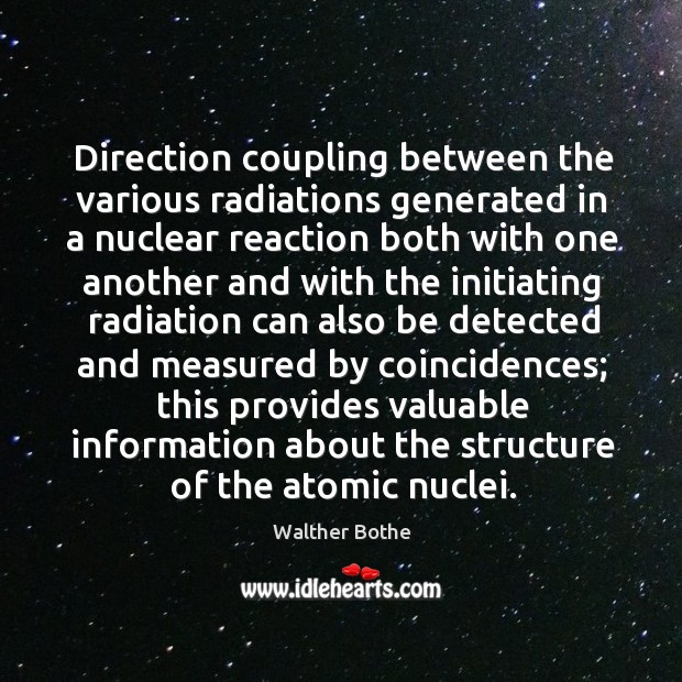 Direction coupling between the various radiations generated in a nuclear reaction both Image