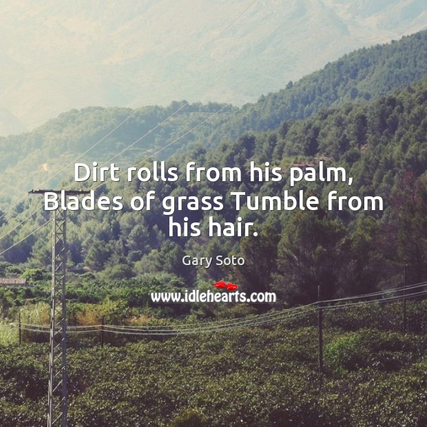 Dirt rolls from his palm, Blades of grass Tumble from his hair. Image