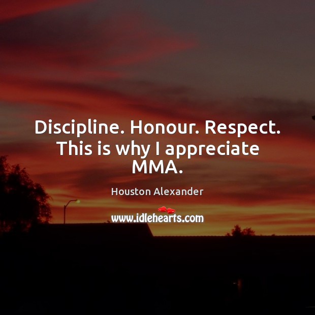 Discipline. Honour. Respect. This is why I appreciate MMA. Houston Alexander Picture Quote