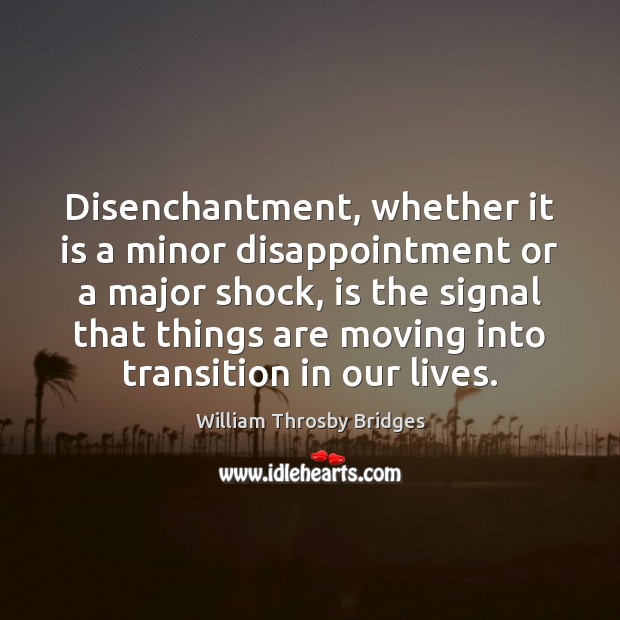 Disenchantment, whether it is a minor disappointment or a major shock, is William Throsby Bridges Picture Quote