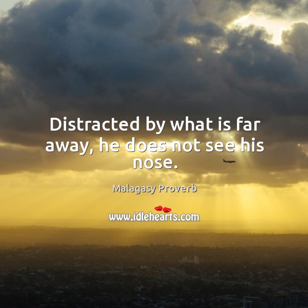 Distracted by what is far away, he does not see his nose. Malagasy Proverbs Image