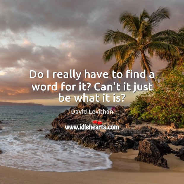 Do I really have to find a word for it? Can’t it just be what it is? David Levithan Picture Quote