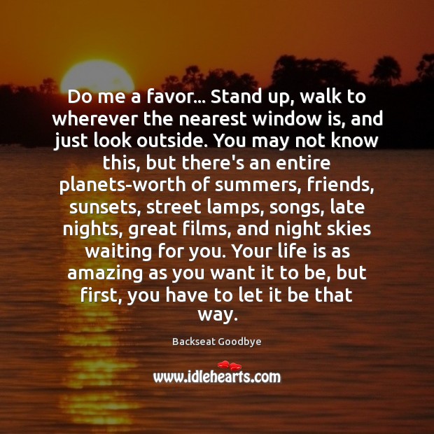 Do me a favor… Stand up, walk to wherever the nearest window Backseat Goodbye Picture Quote