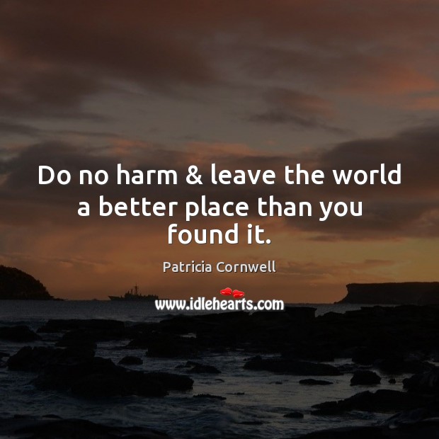 Do no harm & leave the world a better place than you found it. Patricia Cornwell Picture Quote