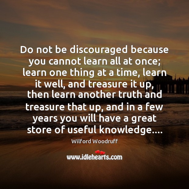 Do not be discouraged because you cannot learn all at once; learn Wilford Woodruff Picture Quote