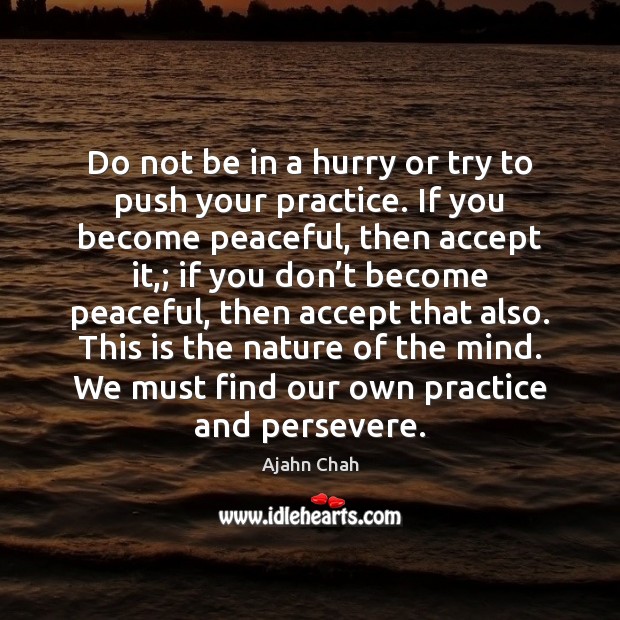 Do not be in a hurry or try to push your practice. Ajahn Chah Picture Quote