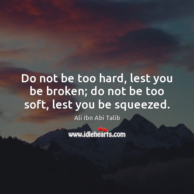 Do not be too hard, lest you be broken; do not be too soft, lest you be squeezed. Image